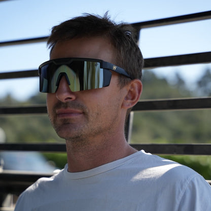 Retro Shades. Matte Black/Gold Revo Lens. Z87+